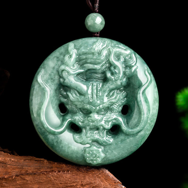 Buddha Stones Round Dragon Natural Jade Success Amulet Necklace Pendant Necklaces & Pendants BS Jade(Prosperity♥Abundance)