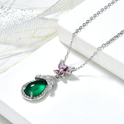 Buddha Stones 925 Sterling Silver Green Chalcedony Butterfly Zircon Courage Necklace Pendant Necklaces & Pendants BS 6
