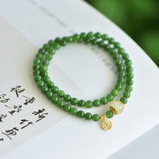 Buddha Stones Hetian Cyan Jade Happiness Blessing Bracelet Bracelet BS 5