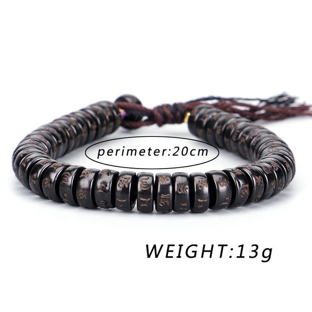 Buddha Stones Tibetan Coconut Shell Beads Engraved Om Mani Padme Hum Mantra Positive String Bracelet Bracelet BS 6
