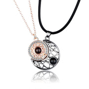 Buddha Stones Magnetic Sun Moon Couple Heart Protection Necklace Pendant Necklaces & Pendants BS Rose&Black