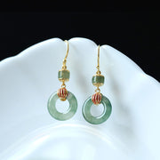 Buddha Stones Cyan Jade Lantern Copper Luck Drop Earrings Earrings BS 6