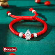 Buddha Stones 999 Sterling Silver Chinese Zodiac Red Rope Luck Handcrafted Kids Bracelet Bracelet BS Rooster(Bracelet Size 12+4cm)