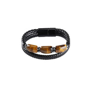 Buddha Stones Natural Tiger Eye Protection Willpower Magnetic Buckle Leather Bracelet Bracelet BS 8