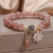 Natural Strawberry Quartz Crystal Daisy Flower Charm Positive Healing Bracelet Bracelet BS 5
