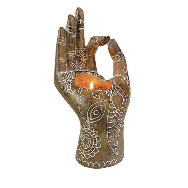 Buddha Stones Prayer Altar Buddha Hand Candle Holder Meditation Buddhi