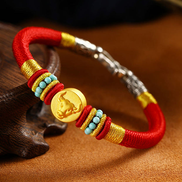 Buddha Stones 999 Gold Chinese Zodiac Om Mani Padme Hum King Kong Knot Protection Handcrafted Bracelet Bracelet BS 2
