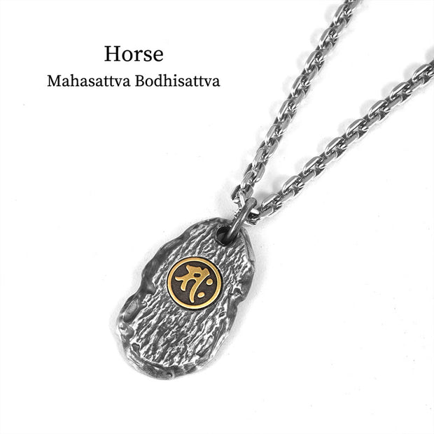 Buddha Stones 999 Sterling Silver Chinese Zodiac Natal Buddha Engraved Protection Necklace Pendant