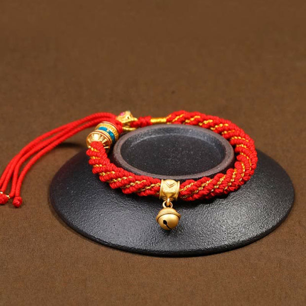 Buddha Stones Tibetan Handmade Luck Protection Thangka Prayer Wheel Bell Charm Braid String Bracelet Bracelet BS 4
