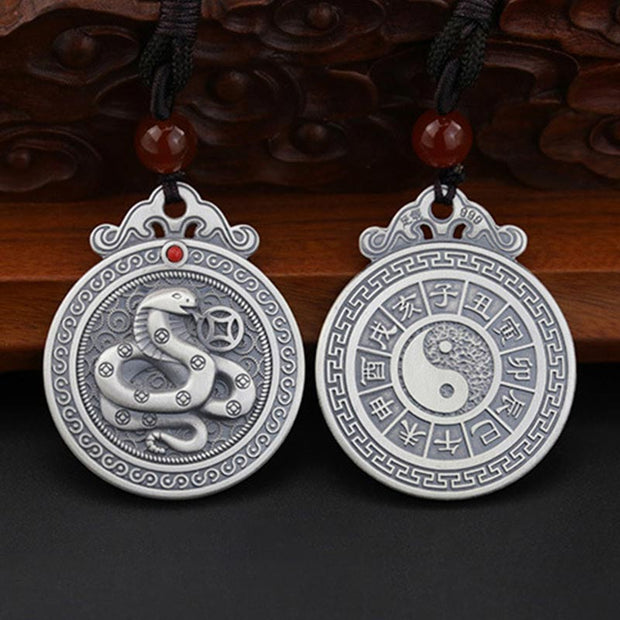 Buddha Stones 999 Sterling Silver Chinese Zodiac Yin Yang Balance Necklace Pendant Necklaces & Pendants BS Snake