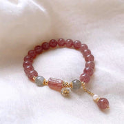 Buddha Stones Natural Strawberry Quartz Zircon Flower Positive Charm Bracelet Bracelet BS 4
