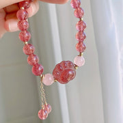 Buddha Stones Natural Strawberry Quartz Pink Crystal Lucky Cat Paw Love Bracelet Bracelet BS 4