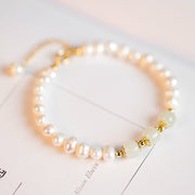 Buddha Stones 14K Gold Plated Natural Pearl Hetian Cyan Jade White Jade Sincerity Bead Chain Bracelet Bracelet BS 21