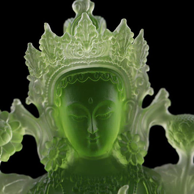 Buddha Stones Bodhisattva Green Tara Handmade Liuli Crystal Art Piece Protection Home Office Statue Decoration