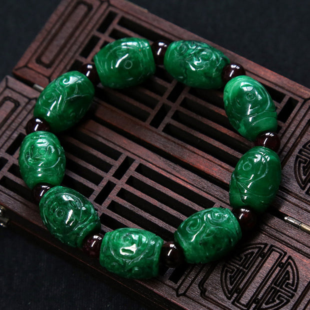 Buddha Stones Cyan Jade Carving Bead Luck Healing Bracelet Bracelet BS 7