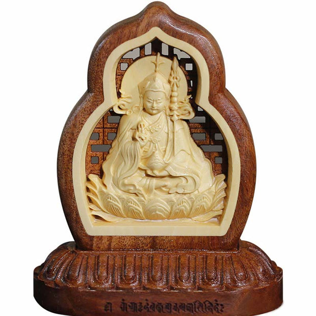 Buddha Stones Guru Rinpoche Buddha Padmasambhavan Serenity Wood Engraved Statue Figurine Decoration Decorations BS 6
