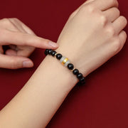 Buddha Stones Black Obsidian Jade Om Mani Padme Hum Strength Couple Magnetic Bracelet Bracelet BS 5