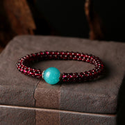Buddha Stones Natural Garnet Pink Crystal Red Agate Amazonite Bead Protection Bracelet Bracelet BS Garnet&Amazonite