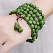 Buddha Stones 108 Mala Beads Green Sandalwood Chinese Knotting Soothing Bracelet Mala Bracelet BS 4