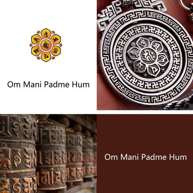 Buddha Stones Tibetan Om Mani Padme Hum Double Dorje Vajra Rotatable Purity Peace Necklace Pendant Necklaces & Pendants BS 14