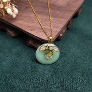 Buddha Stones Round Jade Leaf Blessing Fortune Necklace Chain Pendant Necklaces & Pendants BS 2