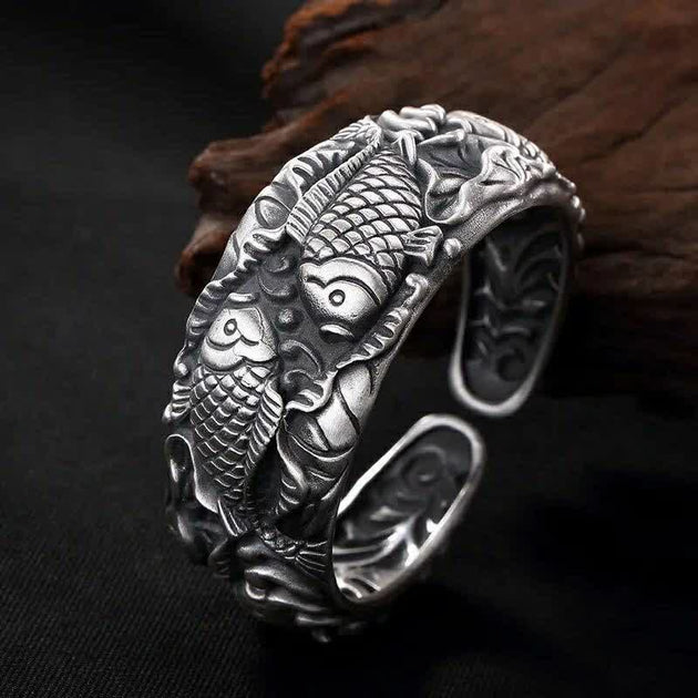 Buddha Stones Buddha Stones Koi Fish Lotus Luck Wealth Bracelet Bangle ...