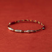 Buddha Stones 925 Sterling Silver Luck Koi Fish Braided Colorful String Bracelet Anklet Bracelet BS 1