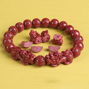 Buddha Stones Natural Double PiXiu Cinnabar Om Mani Padme Hum Wealth Luck Bead Bracelet Bracelet BS 5
