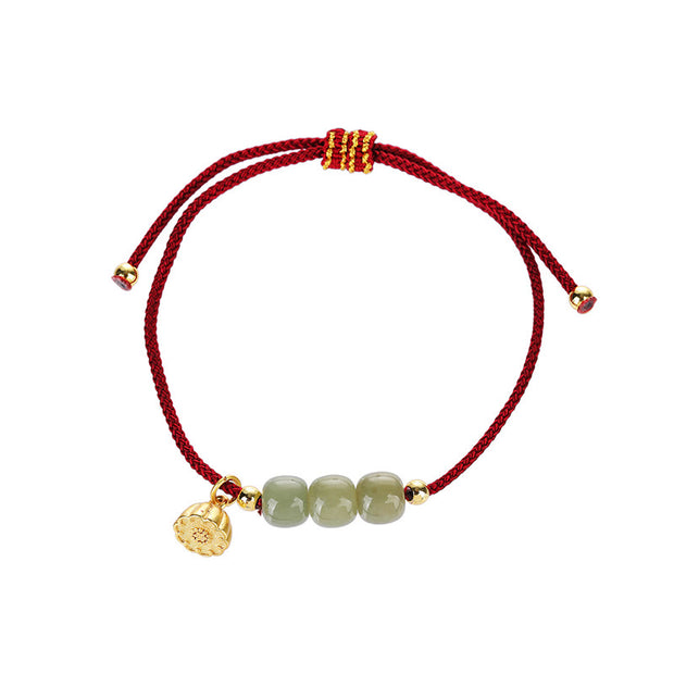 Buddha Stones Handmade Hetian Jade Bead Lotus Pod Prosperity Luck Braided Bracelet Bracelet BS 4