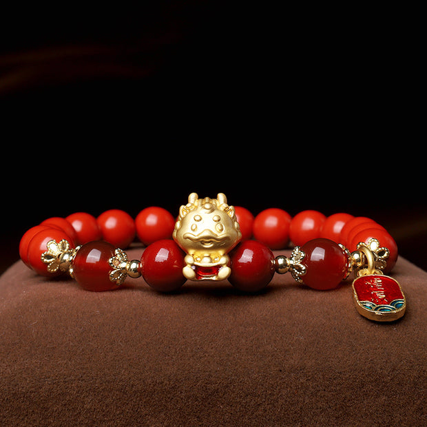 Buddha Stones Year of the Dragon Natural Cinnabar Ingot Protection Bracelet Bracelet BS 5