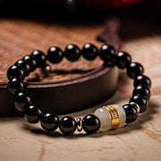 Buddha Stones Black Obsidian Jade Om Mani Padme Hum Strength Couple Magnetic Bracelet Bracelet BS 1