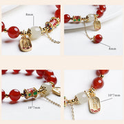 Buddha Stones Natural Red Agate Hetian Jade Fu Character Confidence Charm Bracelet Bracelet BS 12