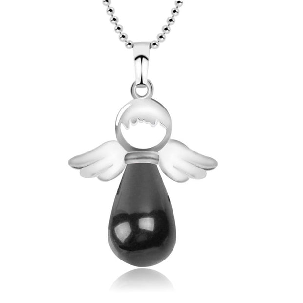 Buddha Stones Little Angel Wings Natural Crystal Luck Necklace Pendant Necklaces & Pendants BS Black Onyx
