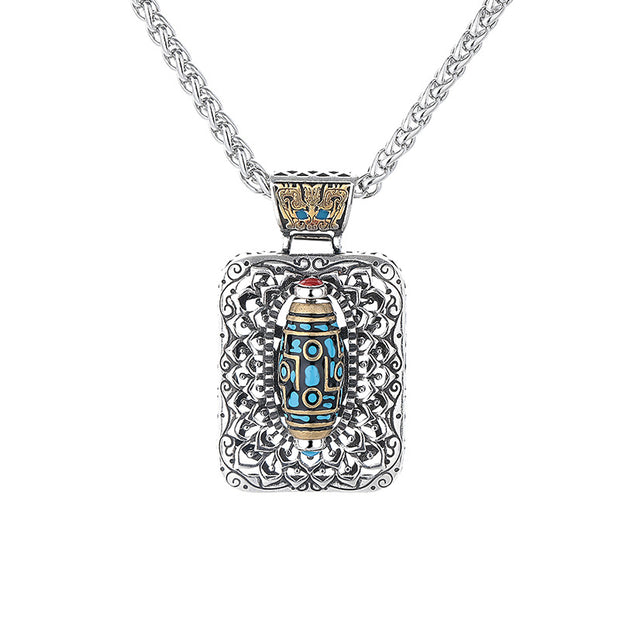 Buddha Stones Nine-Eye Dzi Bead Design Copper Healing Rotatable Necklace Pendant Necklaces & Pendants BS 4