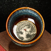 Buddha Stones Lotus Dragon Phoenix Koi Fish Chinese Jianzhan Ceramic Teacup Kung Fu Tea Cup 110ml