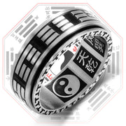 Buddha Stones Bagua Yin Yang Titanium Steel Balance Rotatable Ring Ring BS 6