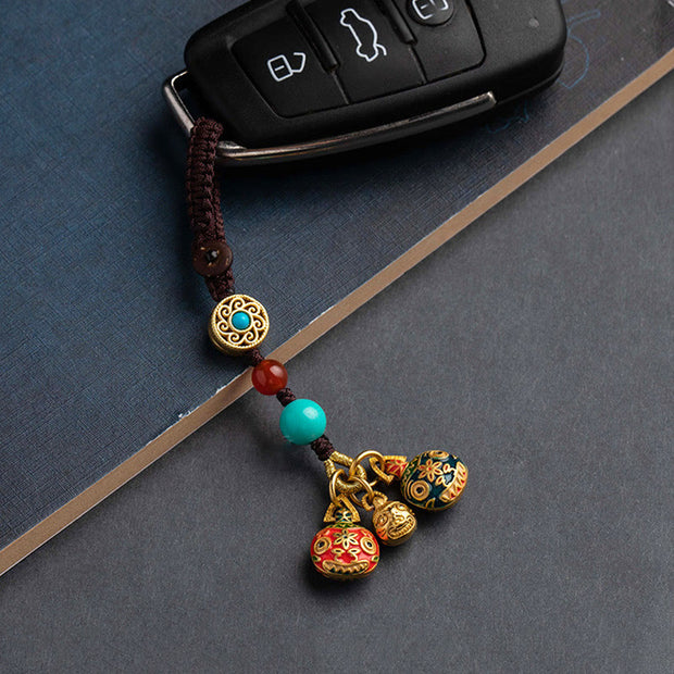 Buddha Stones Gold Swallowing Beast Family Luck Car Key Chain Phone Hanging Decoration