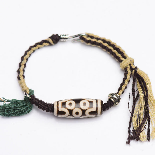 Buddha Stones Handcrafted Tibetan Nine-Eye Dzi Bead Blessings Rope Bracelet
