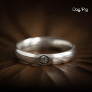 Buddha Stones 925 Sterling Silver Chinese Zodiac Natal Buddha Blessing Couple Ring Rings BS Dog/Pig Women