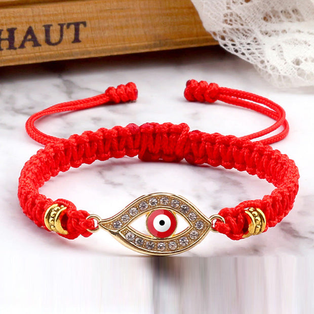 Buddha Stones Evil Eye Keep Away Evil Spirits String Bracelet Bracelet BS Red&Red Evil Eye Gold Border