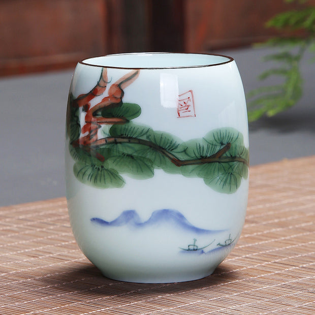 Buddha Stones Koi Fish Lotus Landscape Dandelion Peony Flower Ceramic Teacup Kung Fu Tea Cup