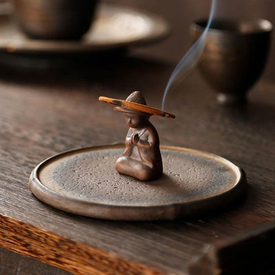 Buddha Stones Small Person Meditation Ceramic Spiritual Healing Incense Burner Incense Burner BS Small Person Meditation Incense Burner