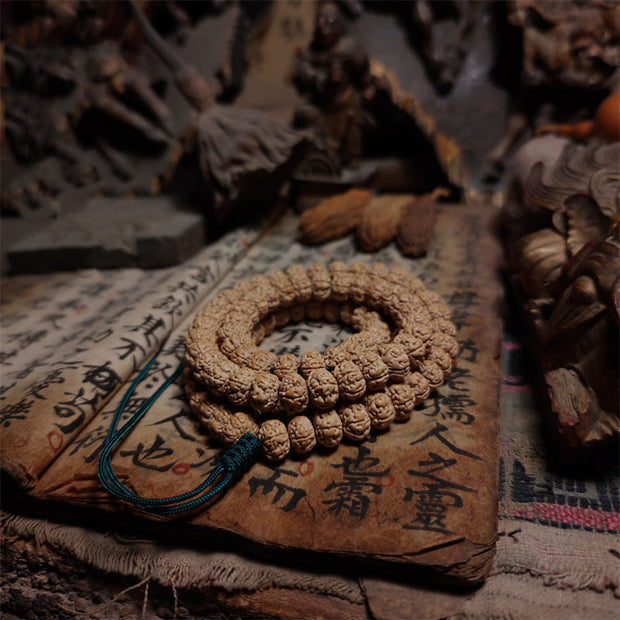 Buddha Stones 108 Mala Beads Rudraksha Bodhi Seed Luck Wealth Tassel Quadruple Wrap Bracelet Mala Bracelet BS 11mm