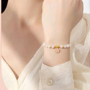 Buddha Stones 925 Sterling Silver Hetian White Jade Cherry Blossom Protection Bracelet