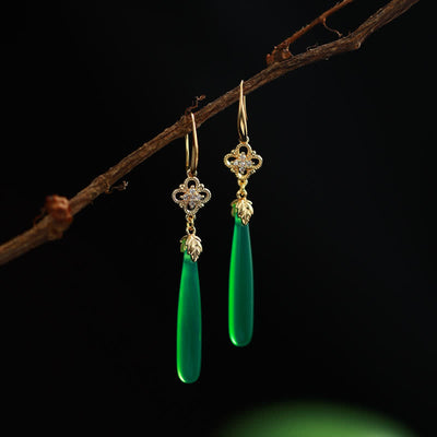 Buddha Stones 925 Sterling Silver Natural Green Agate White Agate Success Drop Earrings Earrings BS Green Agate-Gold