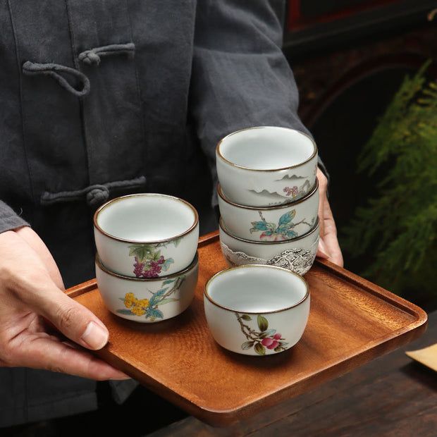 Buddha Stones Loquat Lychee Snow Scenery Landscape Grape Apple Ceramic Teacup Kung Fu Tea Cup