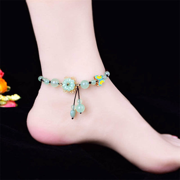 Buddha Stones Flower Jade Butterfly Luck Abundance Charm Anklet Anklet BS 2