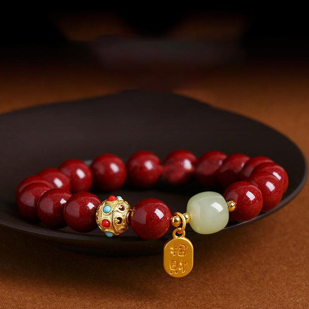 Buddha Stones Cinnabar Green Aventurine Fortune Protection Charm Bracelet Bracelet BS main