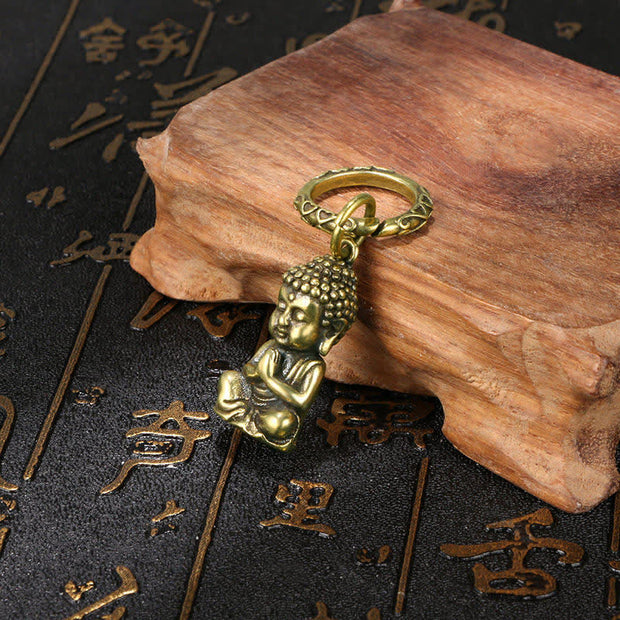 Buddha Stones Buddha Shakyamuni Serenity Peace Copper Keychain