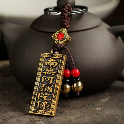 Buddha Stones Namo Amitabha Peace Blessing Keychain Key Chain BS Copper